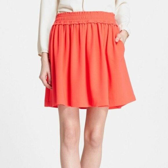 Kate Spade Crepe Gathered Neon Orange Cocktail A-line Relax Skirt Geranium Pink - Picture 4 of 5